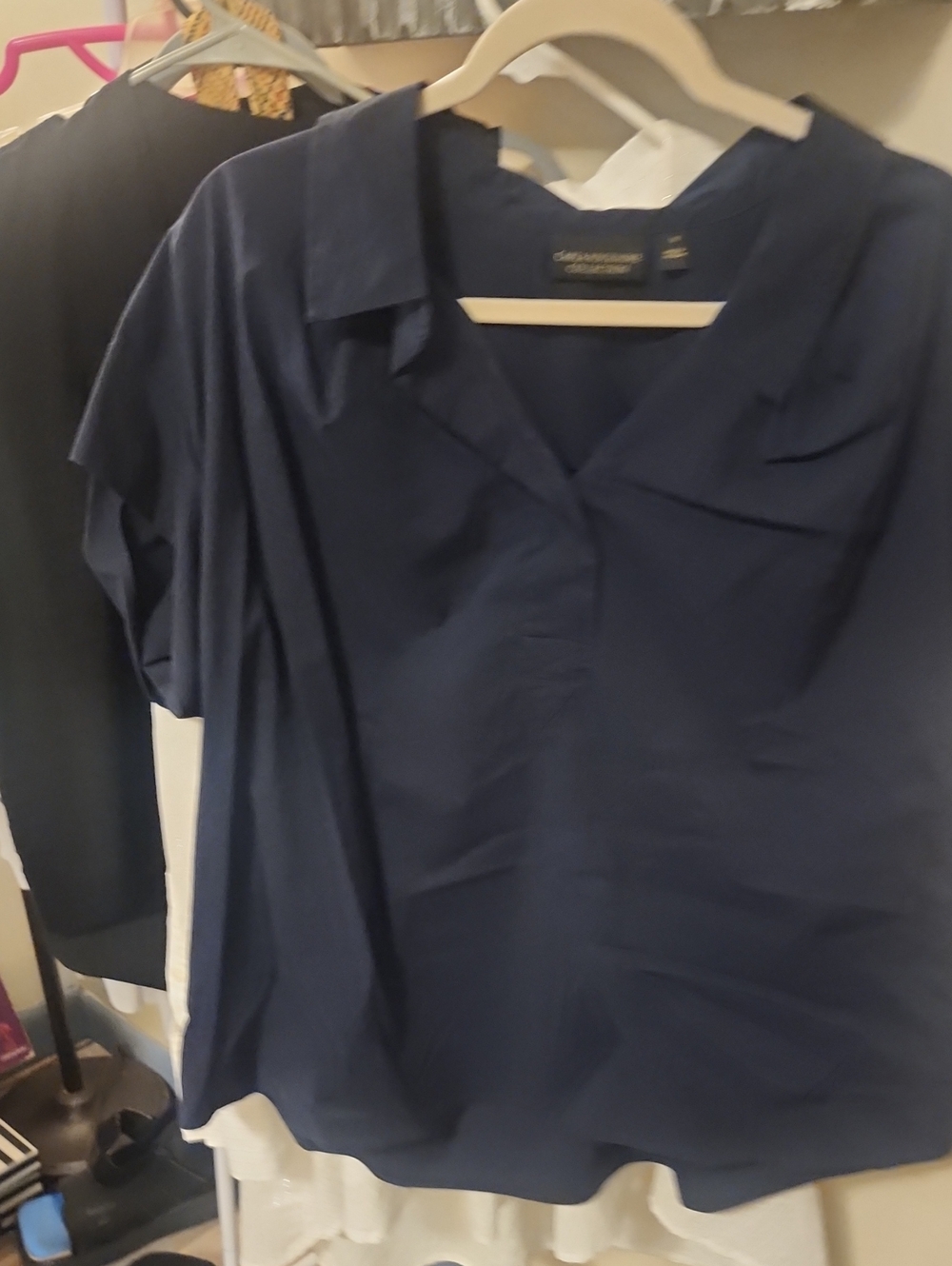 Women's Navy Short-Sleeve Collared Blouse